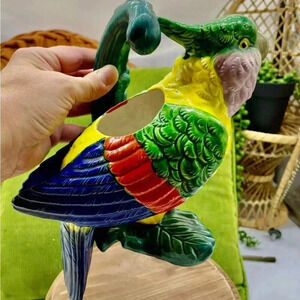 Vintage Maruhon Ware Ceramic Pottery Parrot Planter— is a hanging planter